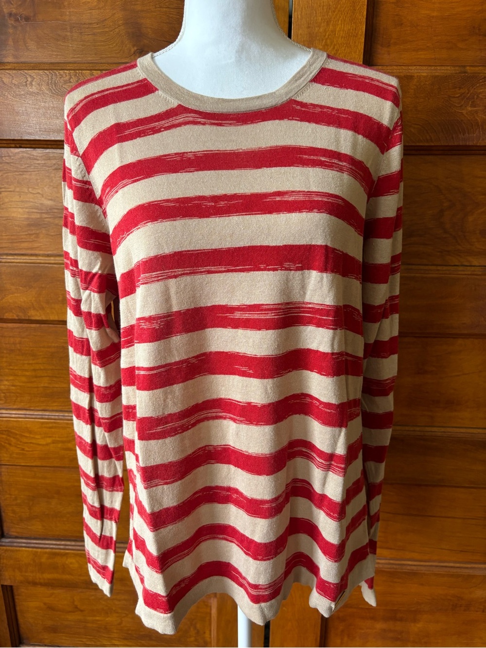 Michael Kors Striped Red and Tan Long-Sleeve Women's Sweater